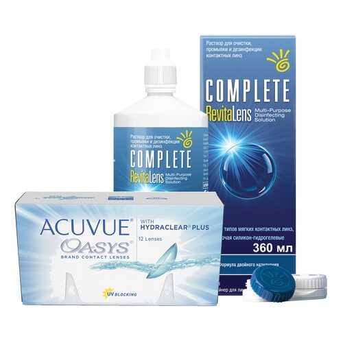 Контактные линзы Acuvue Oasys 12 линз R 8.4 -1.25 + Раствор Complete RevitaLens 360 мл в Аптека Миницен