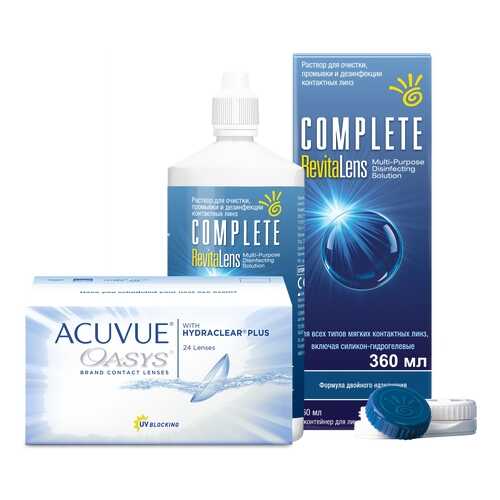 Контактные линзы Acuvue Oasys 24 линзы R 8.4 -2.50 + Раствор Complete RevitaLens 360 мл в Аптека Миницен